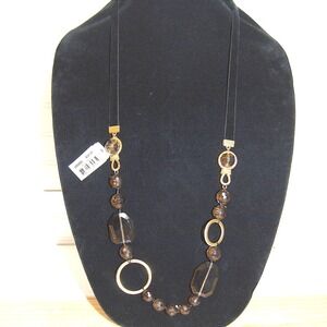 Vintage Cookie Lee necklace NWT Black & Gold beaded Velvet Adjustable‎ Rope